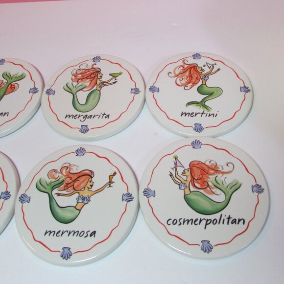 set of 6 wine drink cocktail mermaid ceramic coasters Santa Barbara - Picture 4 of 7